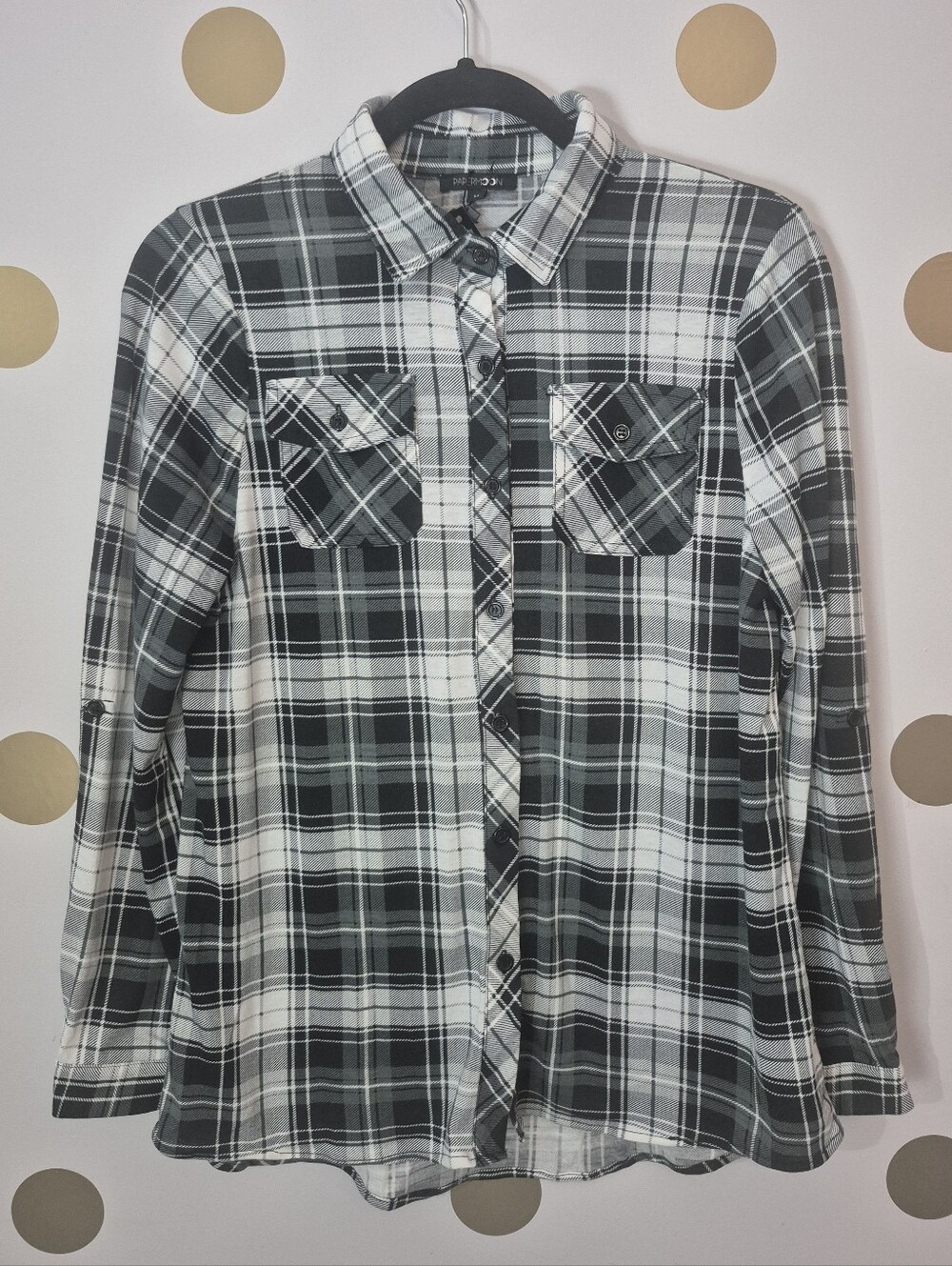 Papermoon NWT Black & White Plaid Button Down Shirt Super Soft